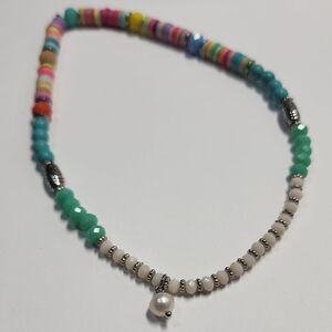 Colorful Beaded Childrens Necklace with Pearl Accent